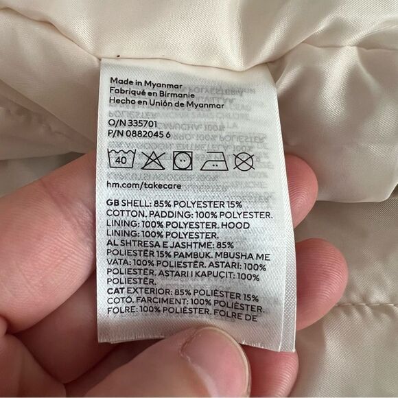 H&M Jacket Girls Puff Puffer Coat Winter Beige 12M Months Full Zip Pockets - Picture 10 of 12